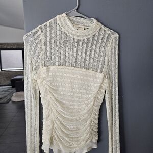 Cream Long Sleeve Lace Bodysuit